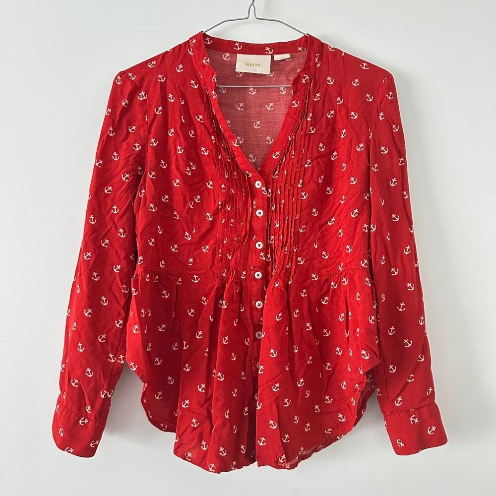Maeve by anthropology red nautical anchor tunic blouse 4P